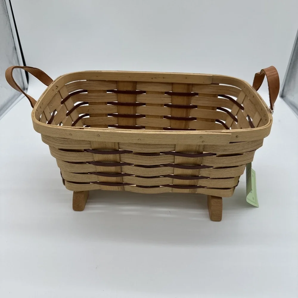 Country Living Peterboro Basket‎ Co Woven Wood Footed Storage Tan Brown NWT